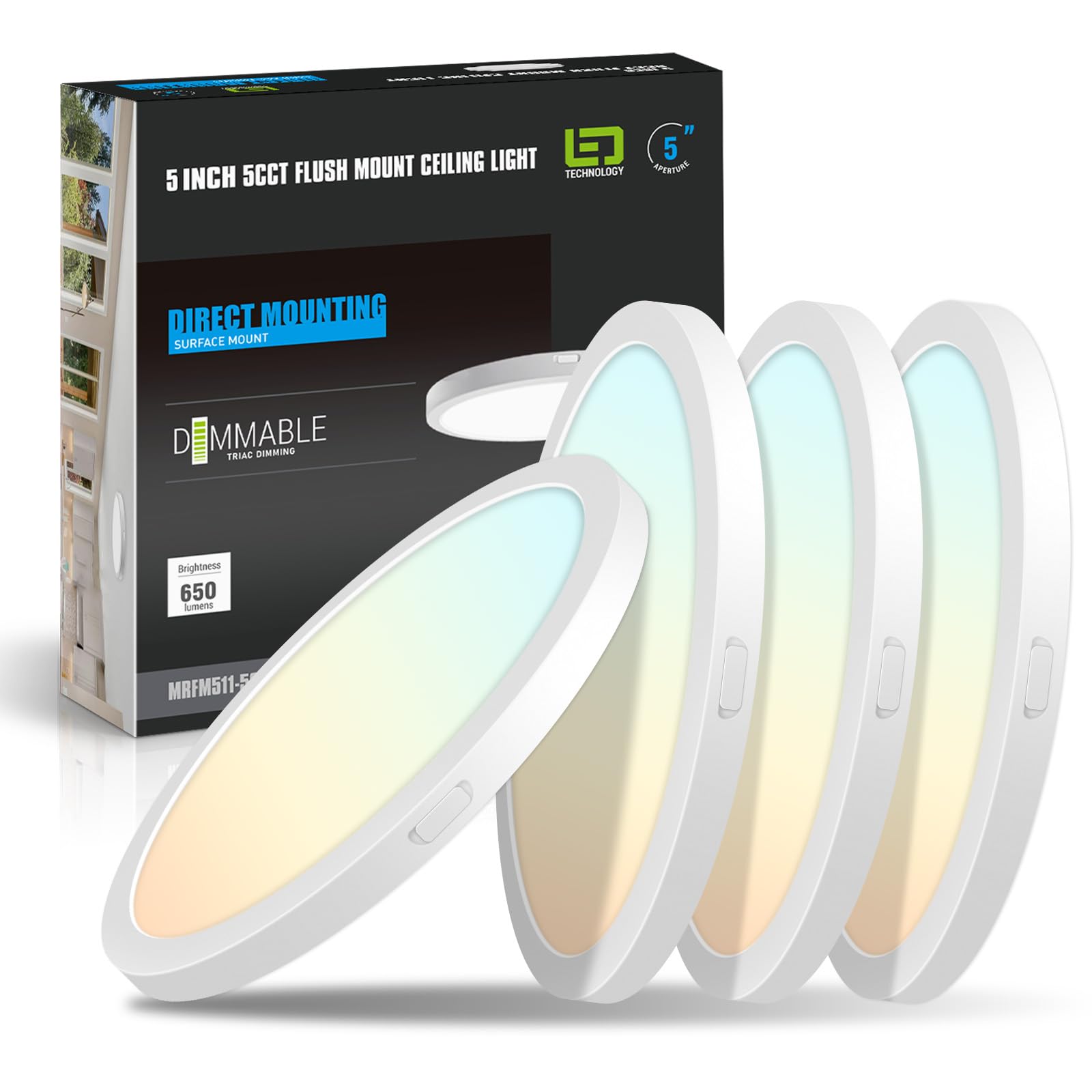 mw 4 Pack 5 Inch Flush Mount Ceiling Light 5 Color Temperature Settings Round Surface Mounted Fixture Dimmable Ultra Slim Ceilin