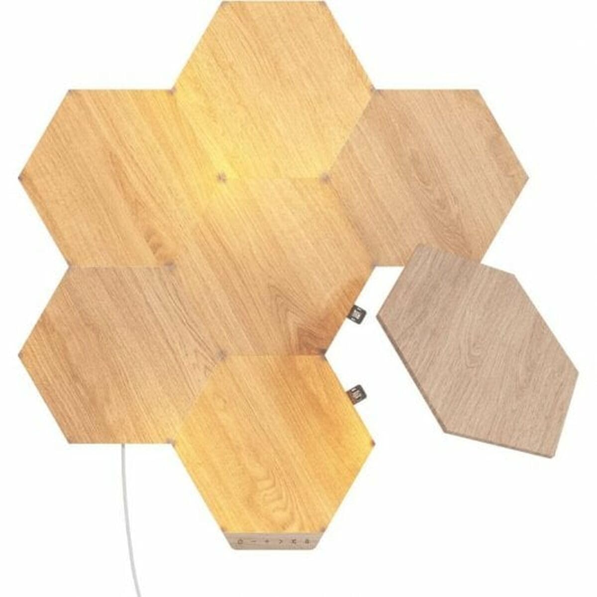 Nanoleaf Elements Wood Look Hexagons Smarter Kit (7 Panel) - Brown, Model NL52-K-7003HB-7PK, Stylish Wall Decor