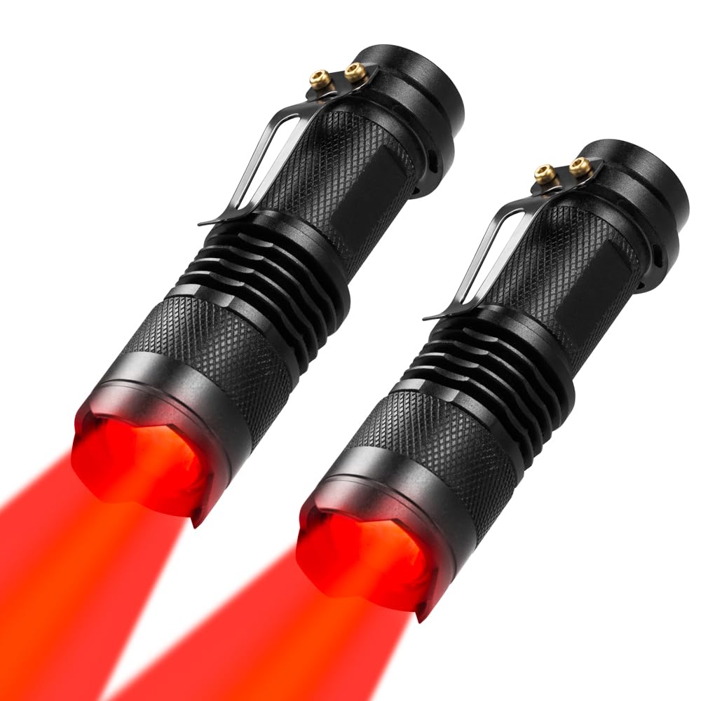 WAYLLSHINE 2 Pack Red Light Flashlight Single Mode Red LED Flashlight One Mode Zoomable Night Light Torch for Night Observation 