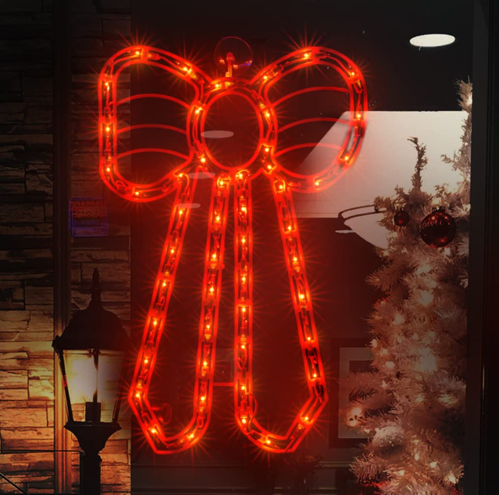 JUSTPRO Christmas Window Silhouette Lights, Double-Sided Bow Decor, 50 Incandescent Mini Lights, Durable Material, 1-Pack