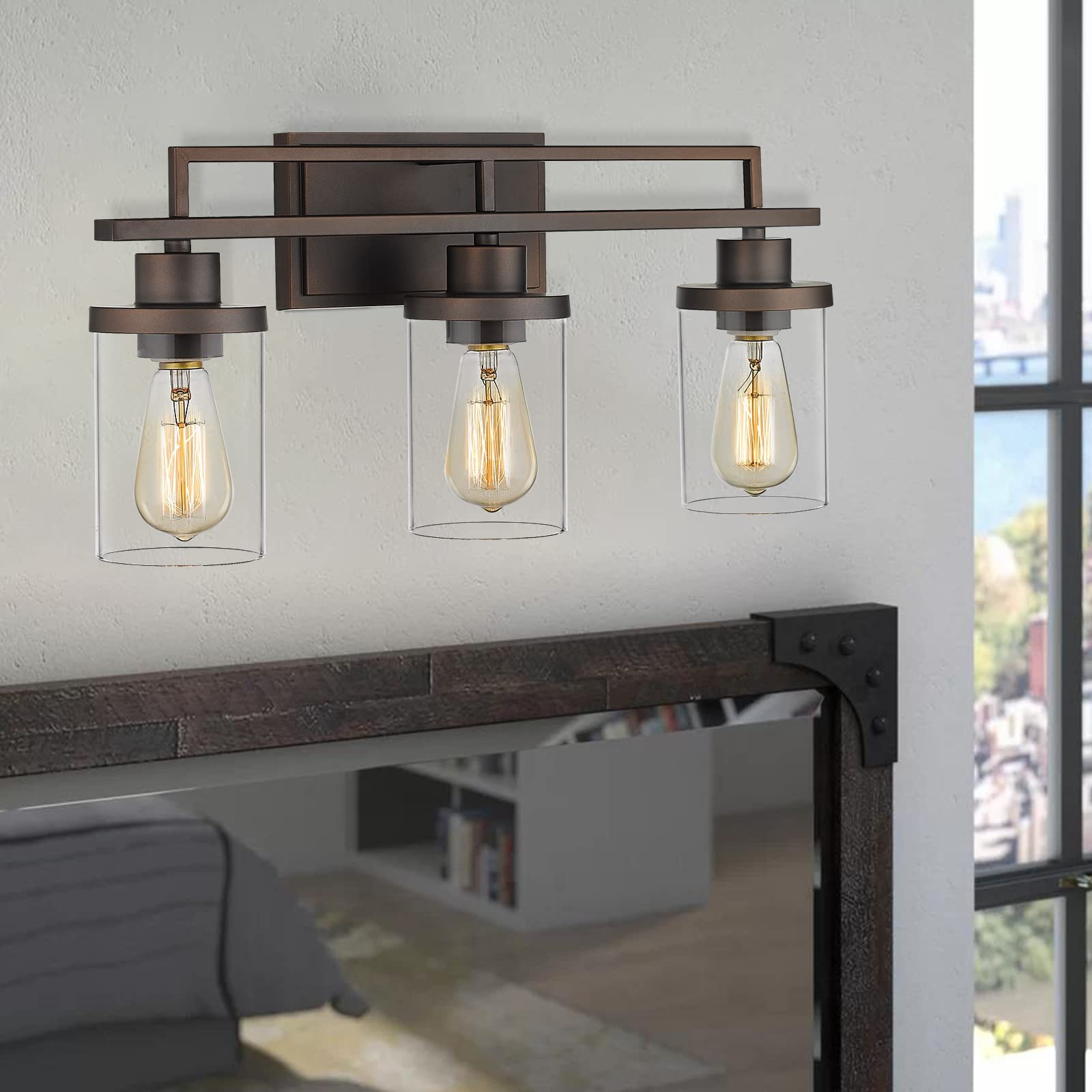 Emliviar 3-Light Vanity Light - Farmhouse Oil Rubbed Bronze Fixture with Clear Glass, Model YCE238B-3W ORB