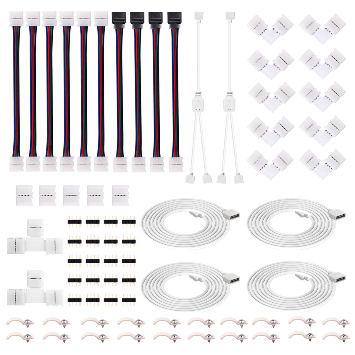 4Pin RGB LED Strip Connector Kit - Include 5050 2 Way RGB Splitter Cable, 6.6feet RGB Extension Cable, RGB Controller Jumper, LE
