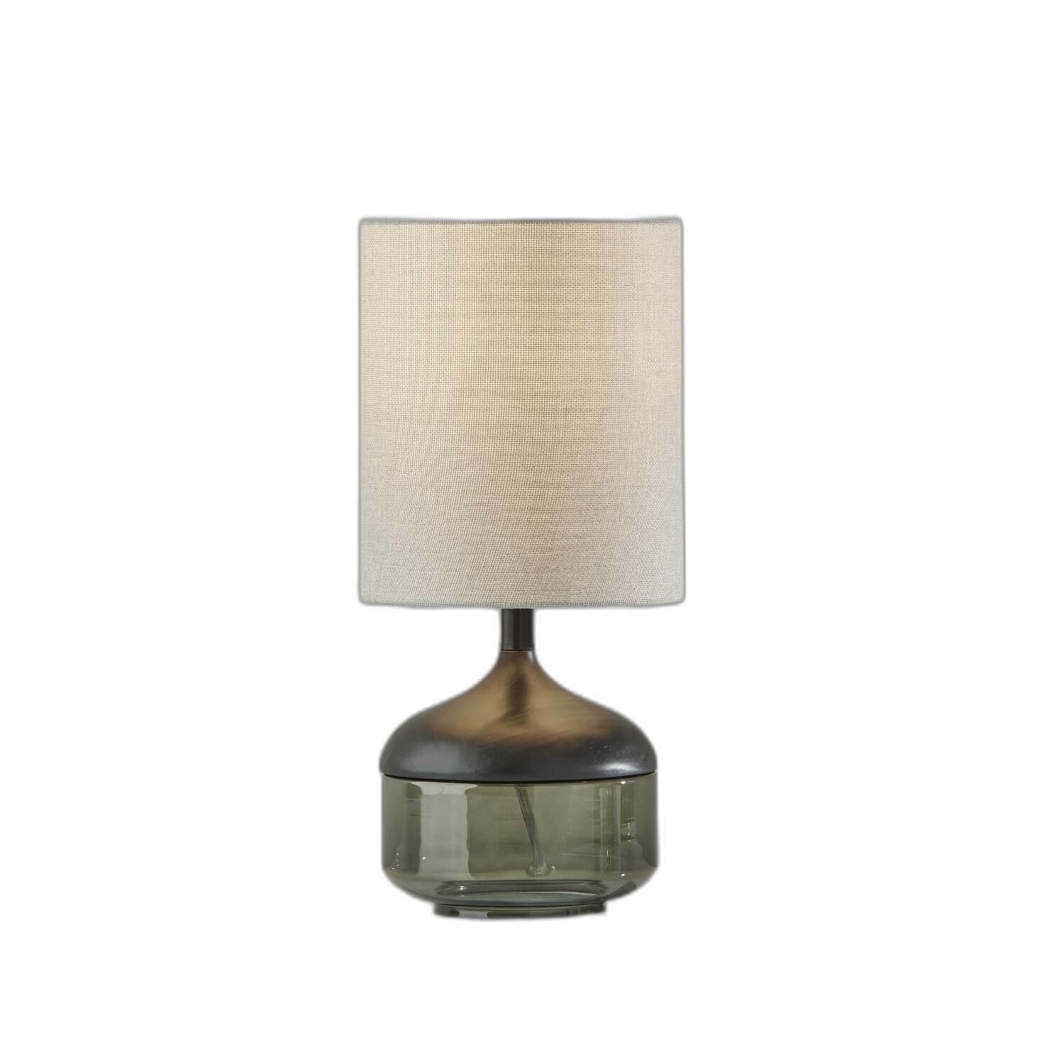 HomeRoots Petite Black Wood Smoked Glass Base with Lightly Textured Round Shade Table Lamp