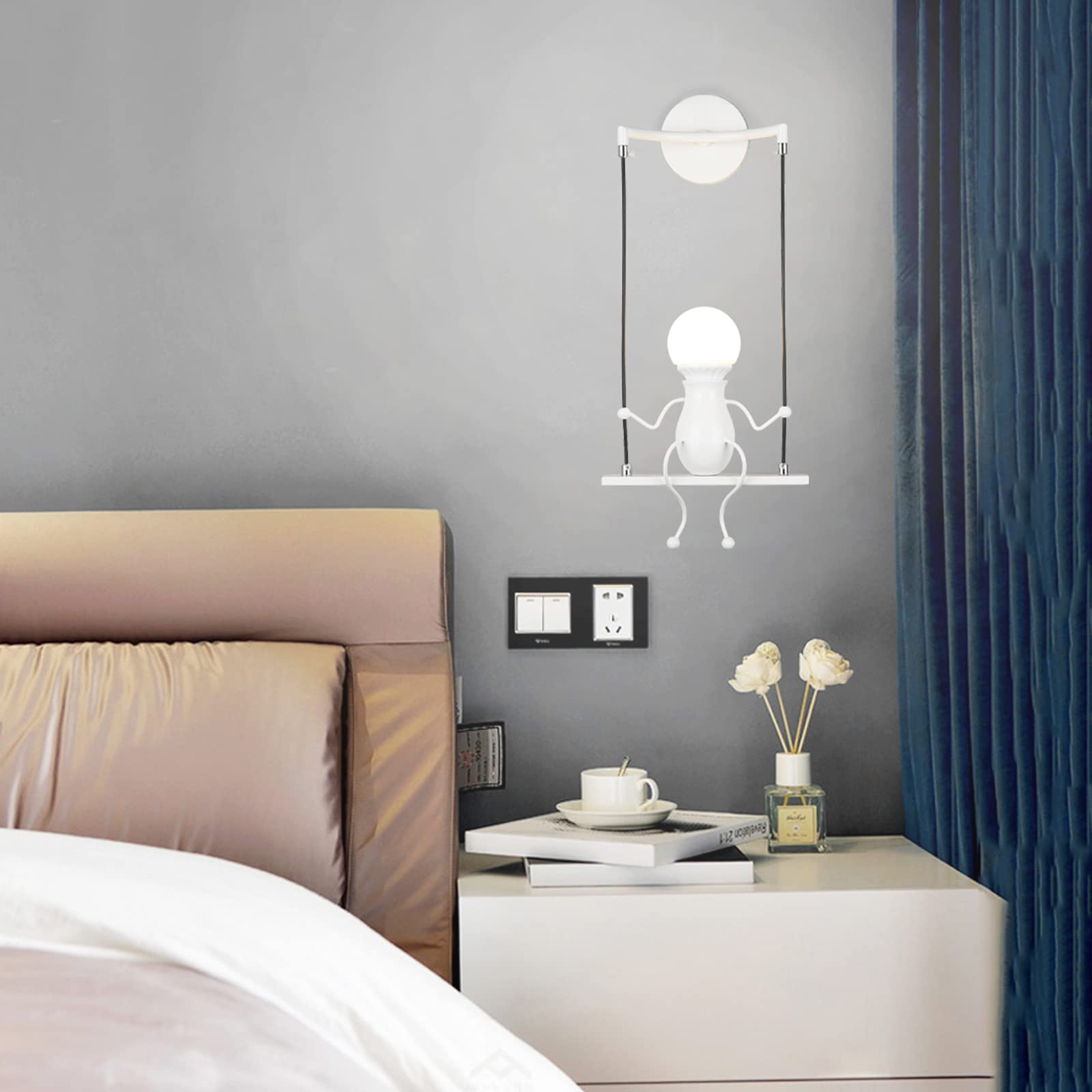 SOUTHPO Wall Light Fixtures Indoor Creative LED Lights for Bedroom Cartoon Little People Swing Wall Lamp Mini Doll Adjustable Wa