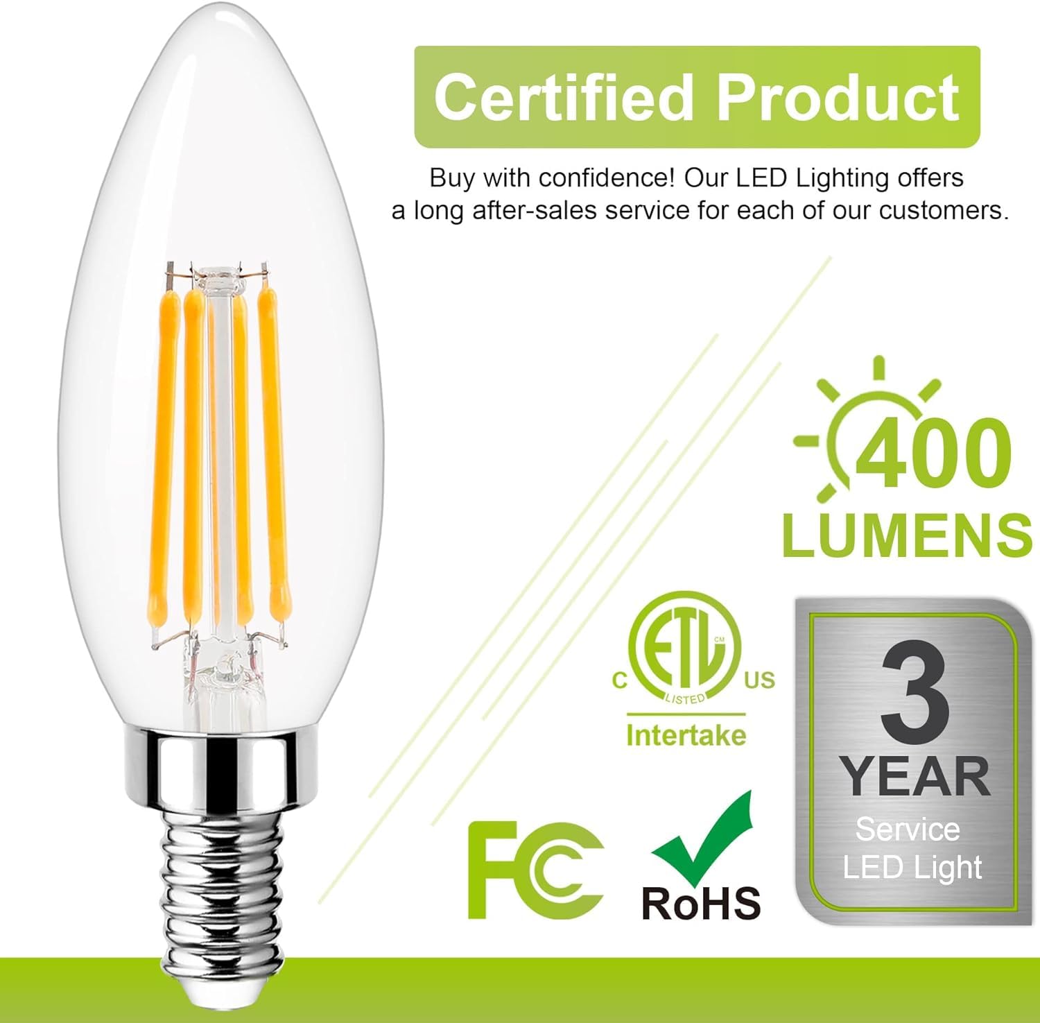 Golspark E12 Led Bulb Dimmable, Candelabra Led Bulb 40W Equivalent, 3000K Warm White, B11 B10 Type B Led Light Bulbs 4W, 400Lm,