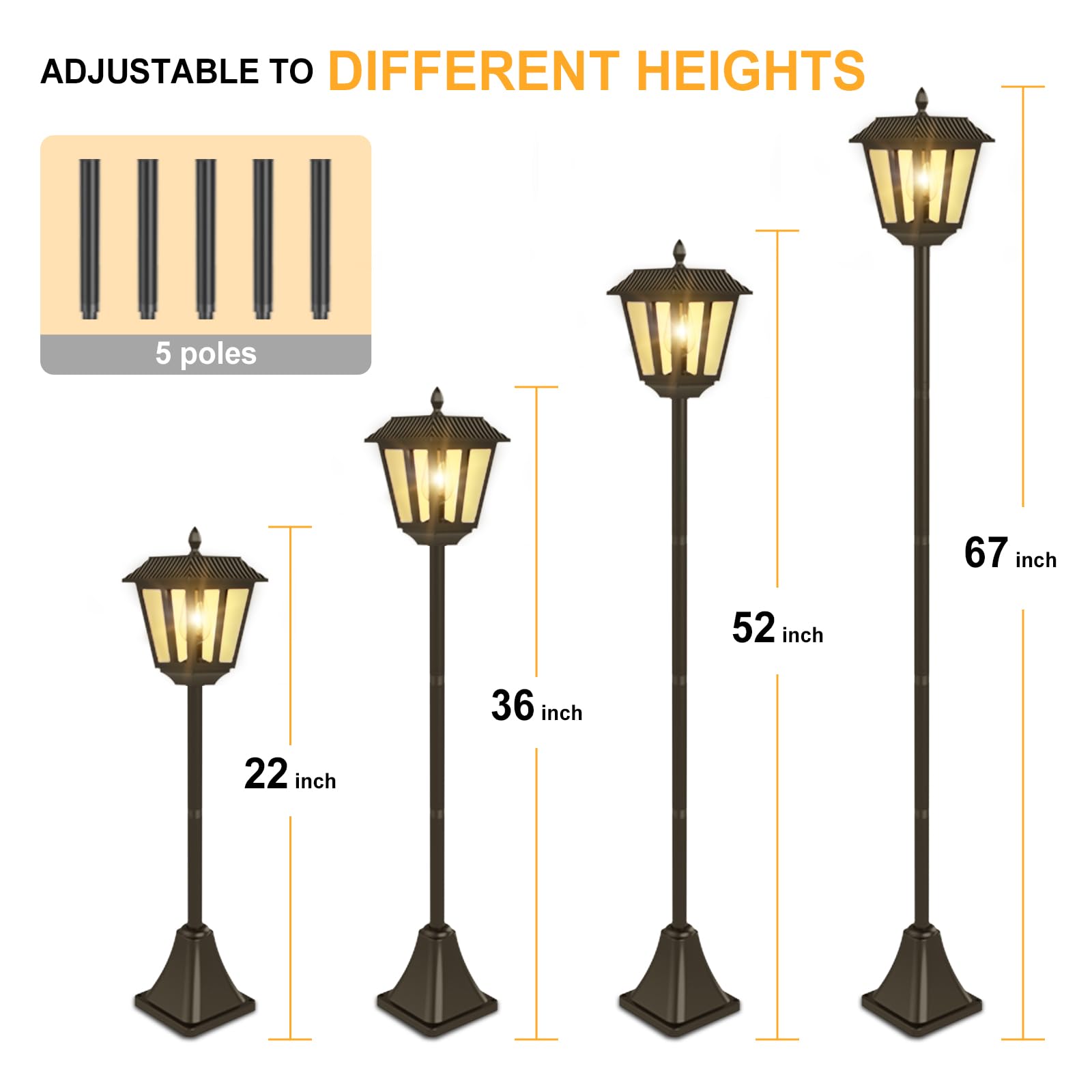 A.Bigwhale 2 Pack 67'' Solar Lamp Post Lights, 3000K Outdoor Solar Post Light Waterproof, Pole Light Outdoor Decorative Floor La