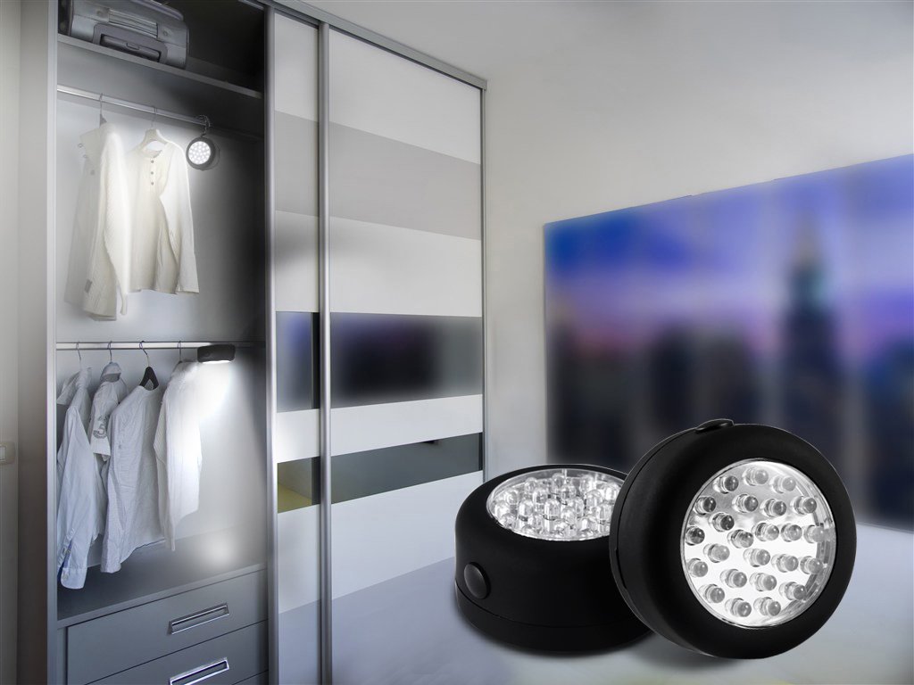 California Cade Electronic 24 Led Round Magnetic Work Light Torch With Integral Hanging Hook And Magnet Set,Pack Of 3(Black)