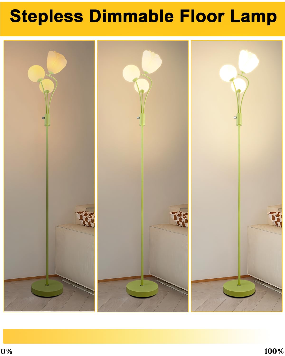 69In Dimmable Floor Lamp Art Deco Floor Lamps With Globe & Flower Lampshade For Girls/Kid Room Standing Lamps With 3Pcs 3000K Bu