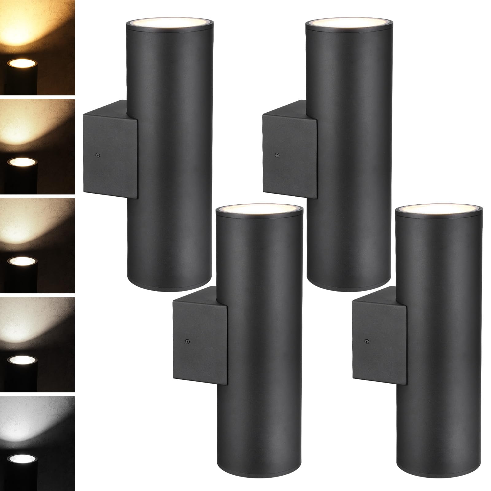 LEONLITE 18 Inch 5CCT LED Cylinder Up Down Wall Light Outdoor  100V-277V Dimmable Aluminum IP65 Advanced Wall Sconce in 2 Lights  Fixture for Residential & Commercial Use  Pack of 4