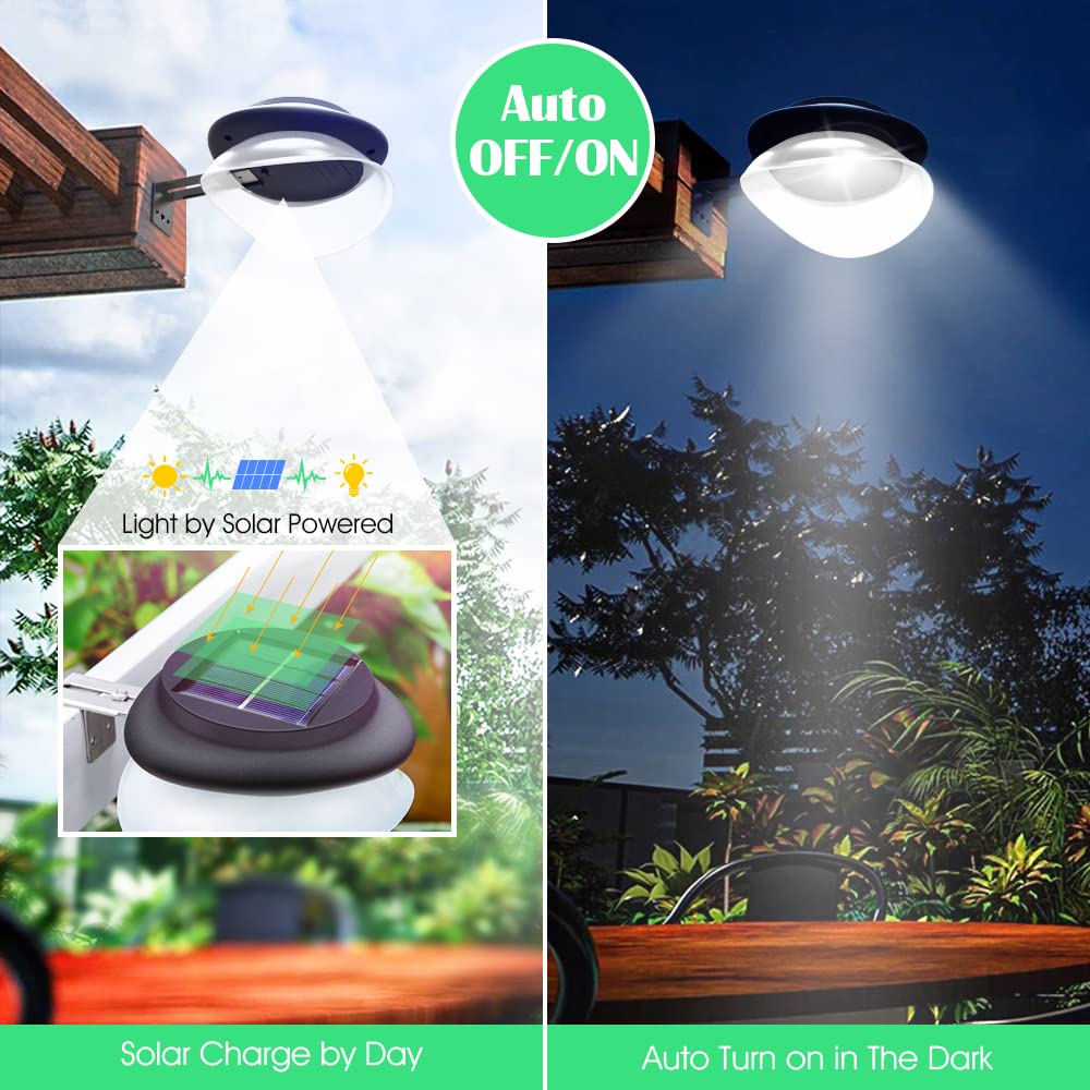 DBF Solar Gutter Lights - 9 LED Waterproof Outdoor Lights, Dark Sensing, Auto On/Off, 6 Pack, Cool White, Model DBF-FD-WH-02