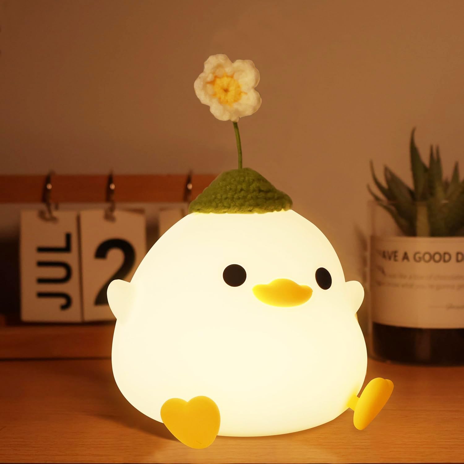 Okayera Dodo Duck Night Light, Cute Flower Duck, DoDo Duck Nursery Night Light, Portable USB Rechargeable Timer Dimmable, Silico