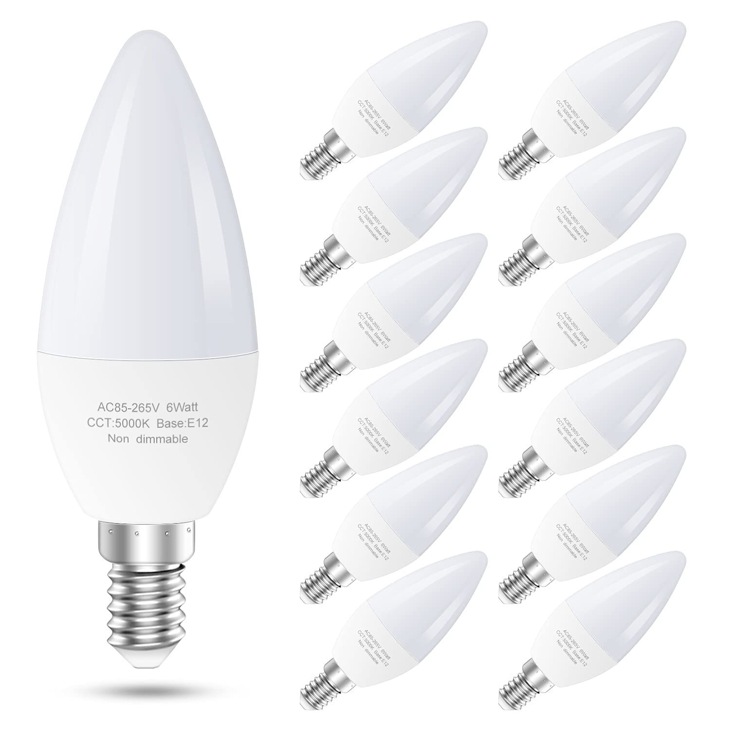 GOSCHE 60 Watt Led Candelabra Bulbs Equivalent, E12 Led Ceiling Fan Lightbulbs, 550 LM, 5000K Daylight Type B Light Bulb for Cha