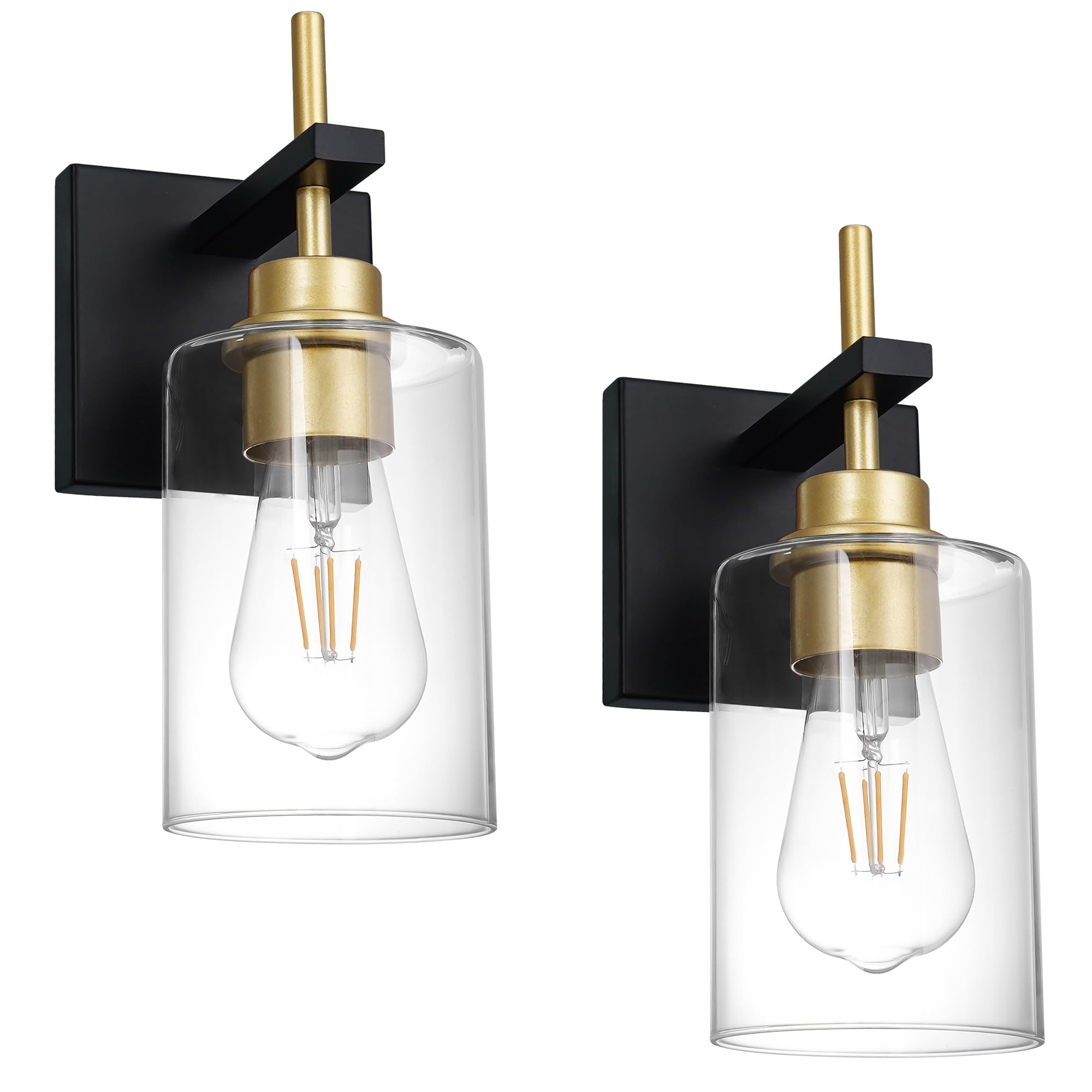 Dsmjfu Black And Gold Wall Sconces Set Of Two, Bathroom Sconce Wall Lighting Set Of 2,Modern Glass Bathroom Wall Light, Wall Mounted Light For Bedroom Living Room Hallway