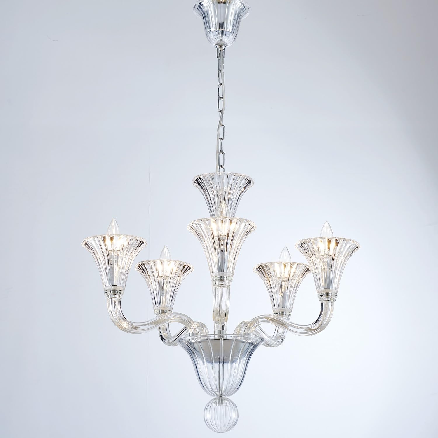 SM Saint Mossi 5-Light Crystal Chandelier, Modern Pendant Light Fixture, D19xW19xH23, Clear Glass, E12 Socket