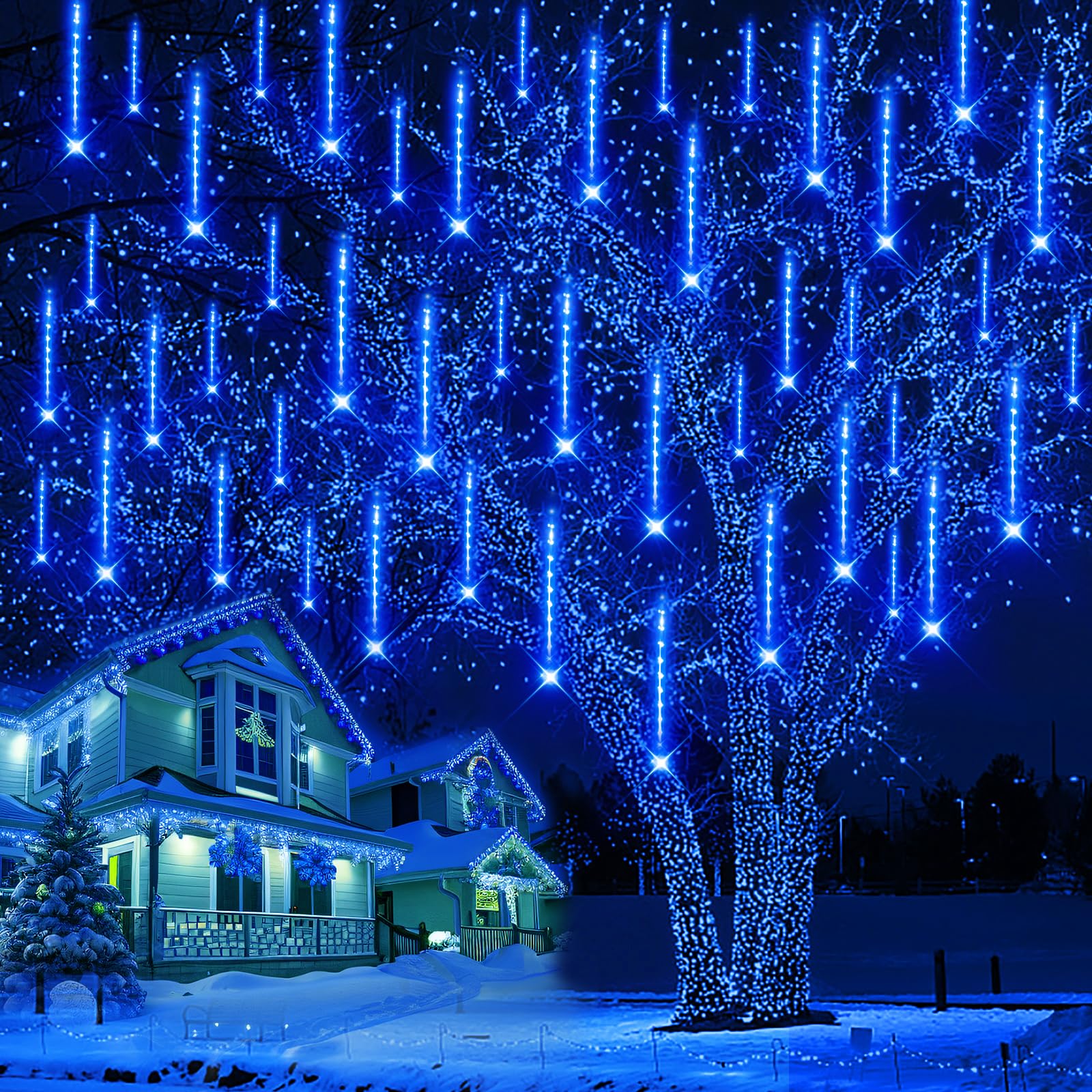 Outdoor Christmas Decorations, Purtuemy 12 Inch/ 30 Cm Meteor Shower Lights, Icicle Christmas Lights Outdoor For Tree, Christmas