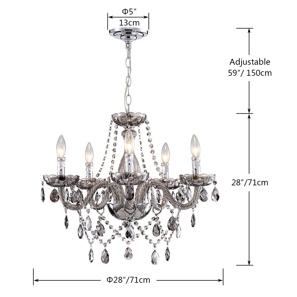 SM Saint Mossi 5-Light Contemporary K9 Crystal Chandelier, Smoky Gray ...