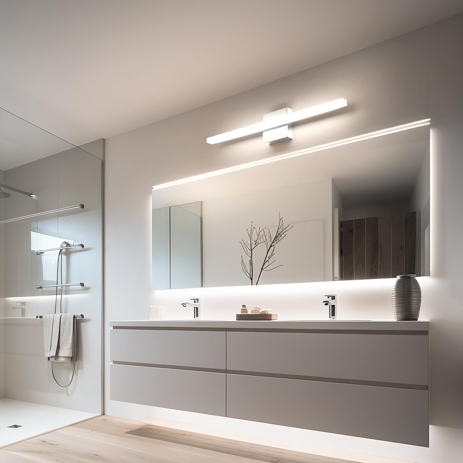 Combuh LED Bathroom Vanity Light Bar, 24Inch, 14W, IP44, Chrome, Bright White 4000K, Modern Indoor Wall Sconce