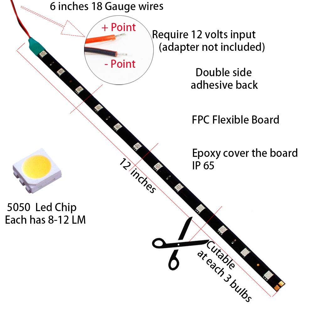 Hyada Dc 12V Waterproof 1Ft 12 Led Strip Underbody Light With 6 Inches Wires For Motor (Green Pack Of 6)