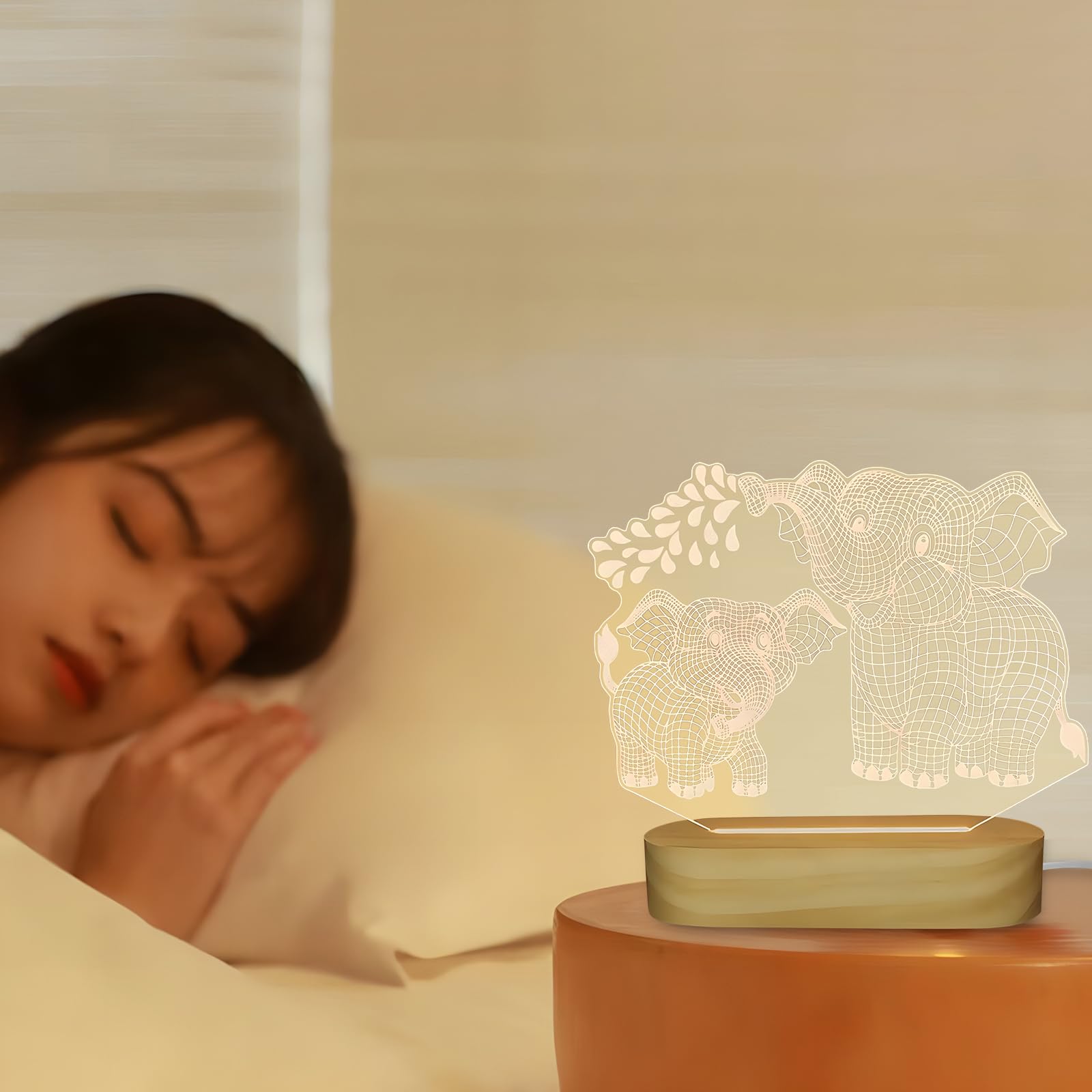 Hpydiy Elephant Shape 3D Crystal Acrylic Light Base With Wood Stand  Led Light For Kids Room Decor  Gift For Mom On Birthday Or Holiday  Home D?Cor Art Display