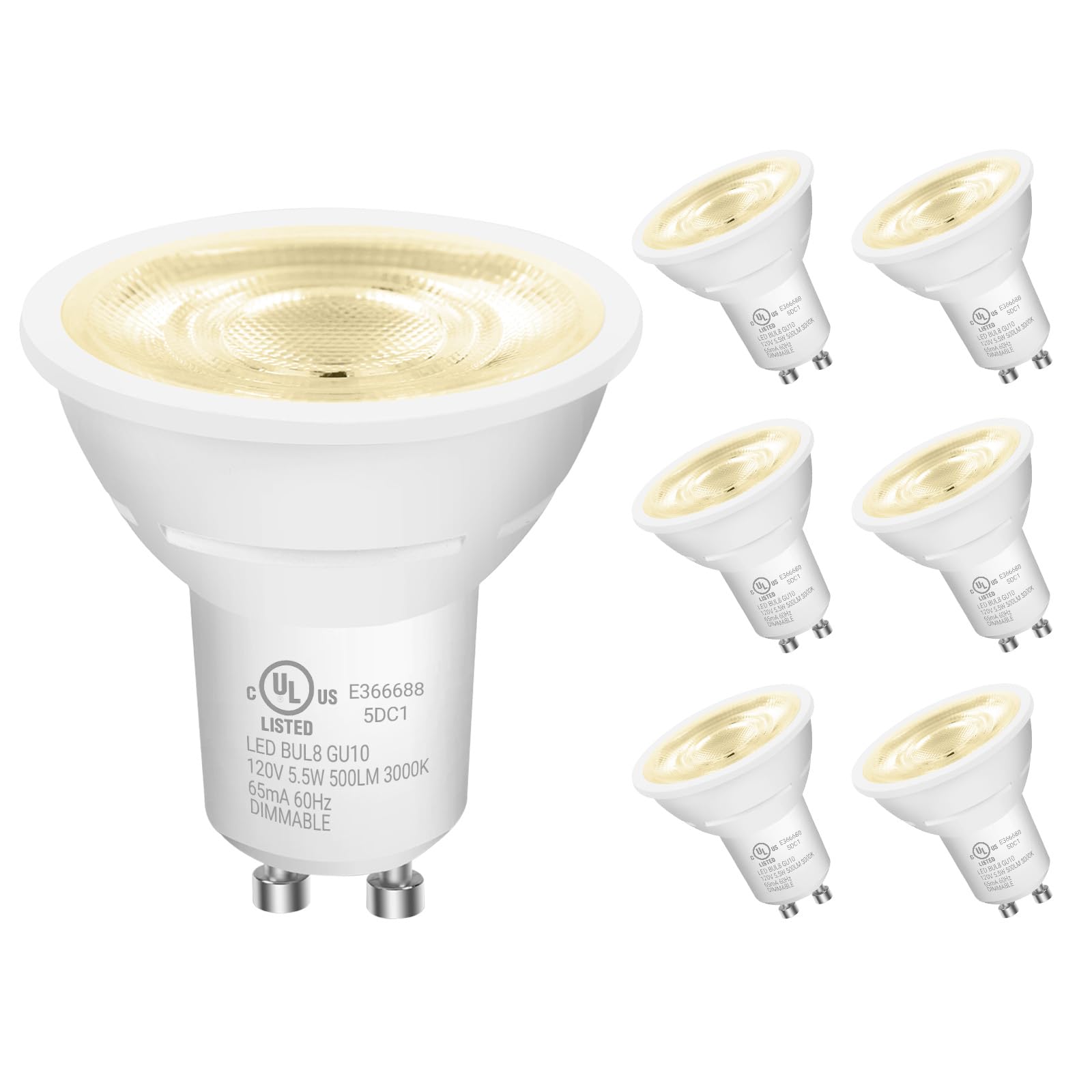 DAYGameTER GU10 LED Light Bulbs  Dimmable GU10 Bulb Replacement for Track Lighting  5.5w Equivalent 50W  500 LM Soft White 3000K  MR16 LED Bulb for Kitchen  Range Hood  Living Room  6 Pack