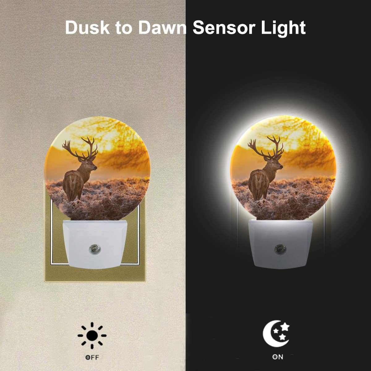 Ekobla Reindeer Night Light Dusk Nature Scenery Elk Animal Deer Night Lights Plug Into Wall Dusk To Dawn Auto On Off Home Decora