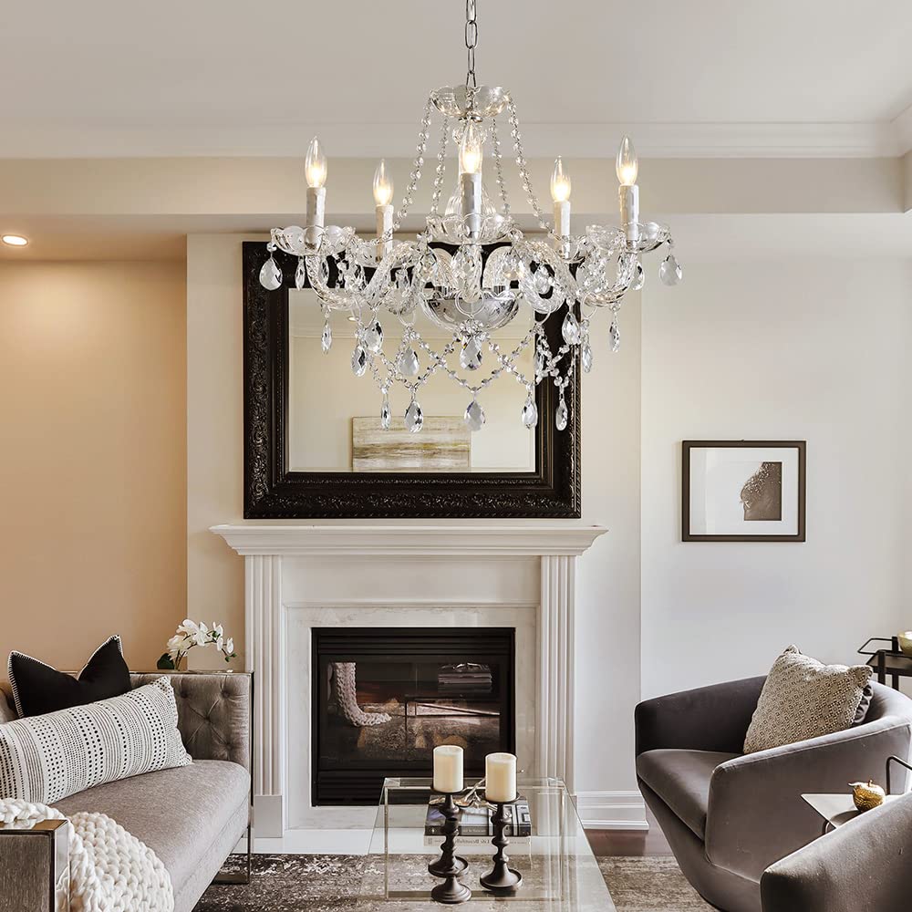 SM Saint Mossi 5-Light K9 Crystal Glass Chandelier - Modern Pendant Ceiling Fixture, Clear Finish