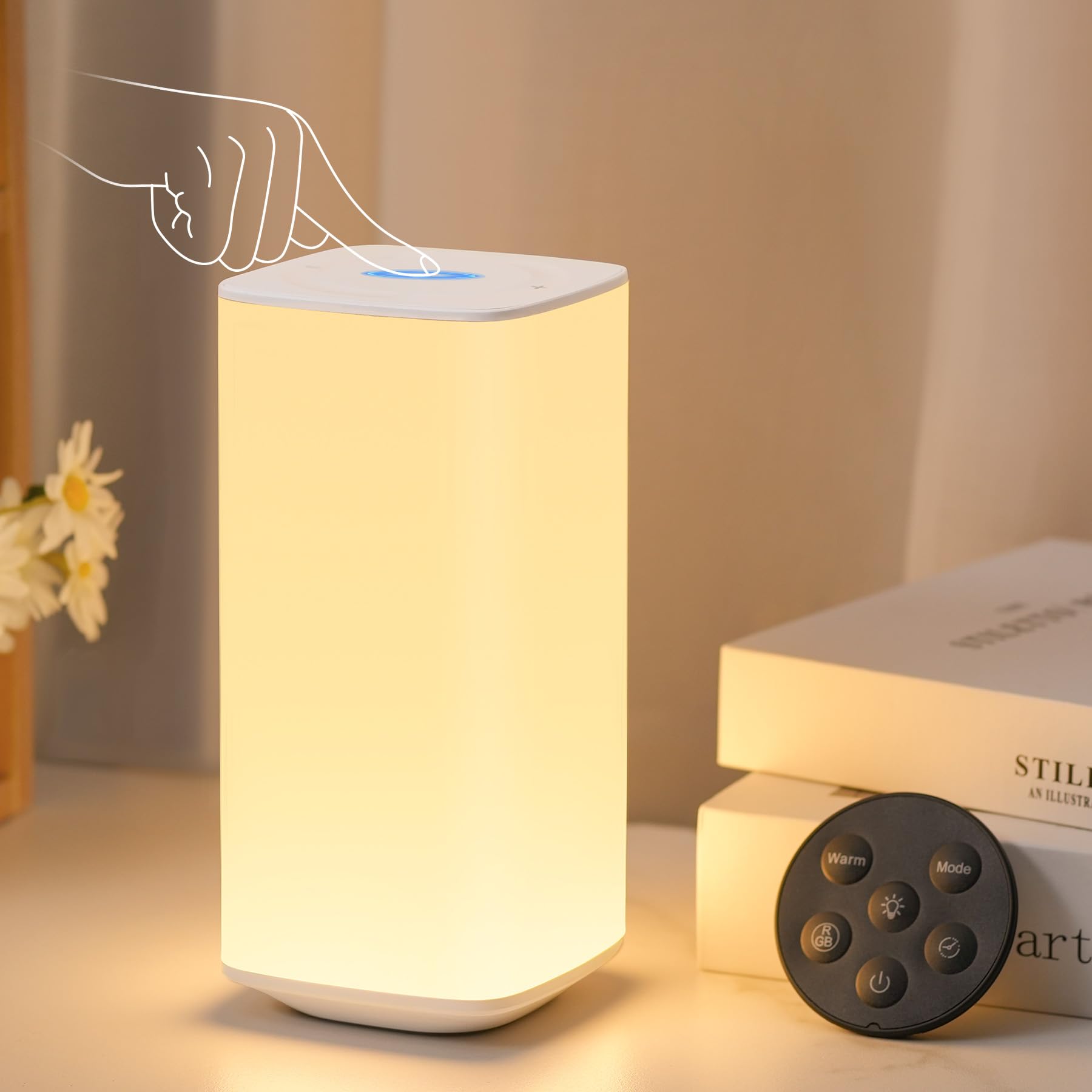 Bonsery Bedside Table Lamp Touch & Remote 3 Modes & 256 RGB Colors, Touch Night Light for Kids with Warm White Lights Dimmable, 