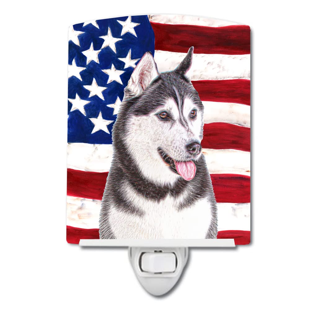 Carolines Treasures Ceramic Night Light, USA Flag & Alaskan Malamute, 6x4x3in, Multicolor, Model KJ1154CNL