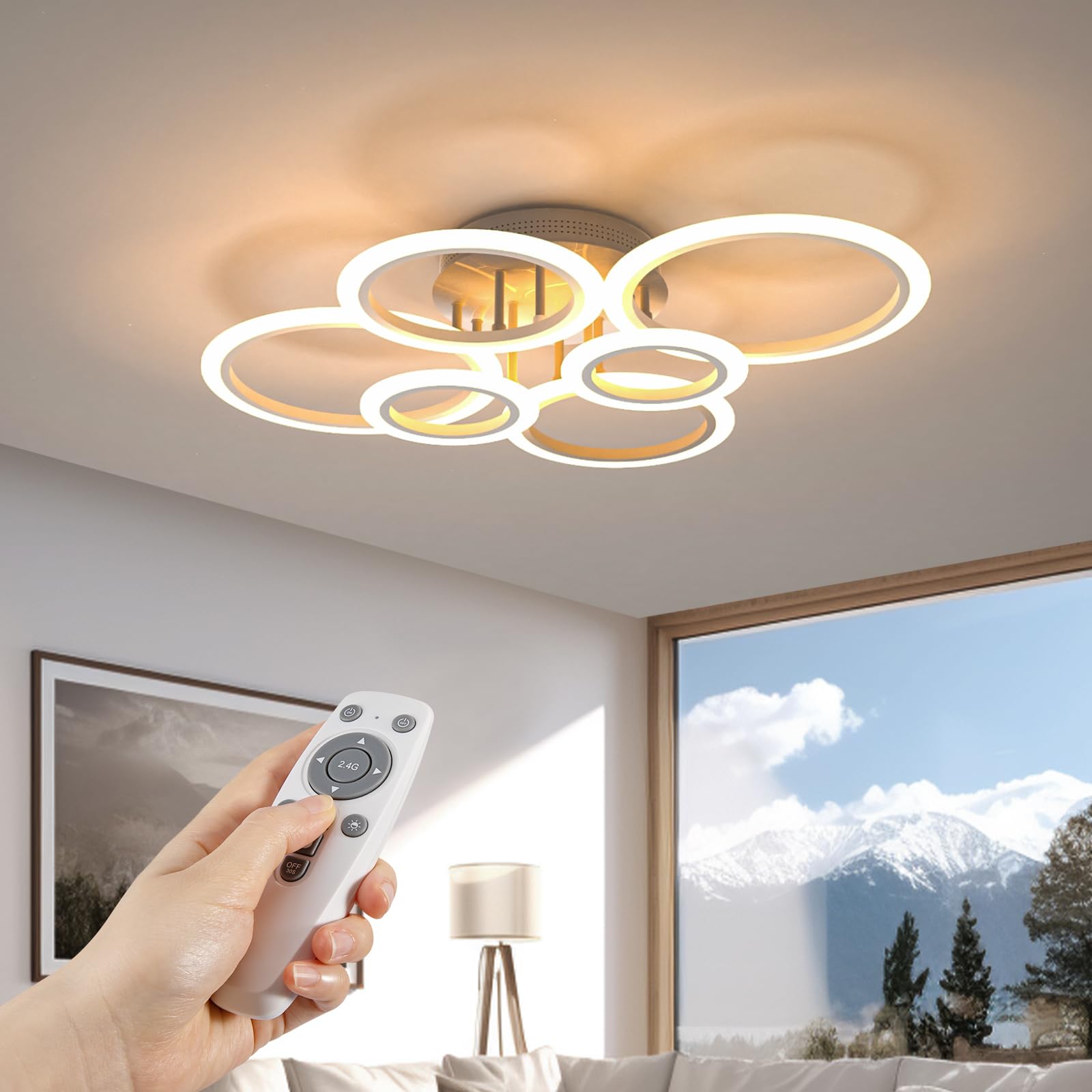 Ouqi Modern Led Ceiling Light, 72W 6400Lm Flush Mount Chandelier With Remote, 31.5 Inch Dimmable 2800K-7000K Adjustable Color Te