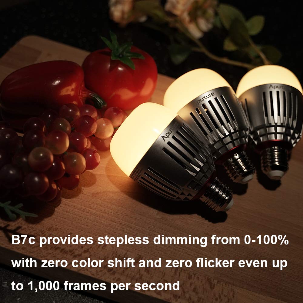 Aputure Accent B7C Smart Led Light Bulbs 7W Rgbww,Tlci 96+ Cri 95+ 2,000K-10,000K Adjustable 0-100% Stepless Dimming Cct/Hsi/Fx Mode App Control Built-In Battery/Ac Power Via E26/E27 Socket