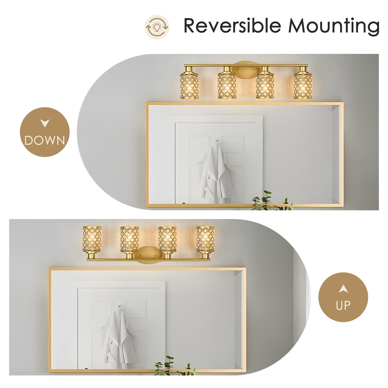 Niloah 4 Light Gold Vanity Light Fixtures, Modern Farmhouse Vanity Light, Bathroom Lights Over Mirror,Crystal Vanity Lighting Fixtures For Bathroom,Powder Room