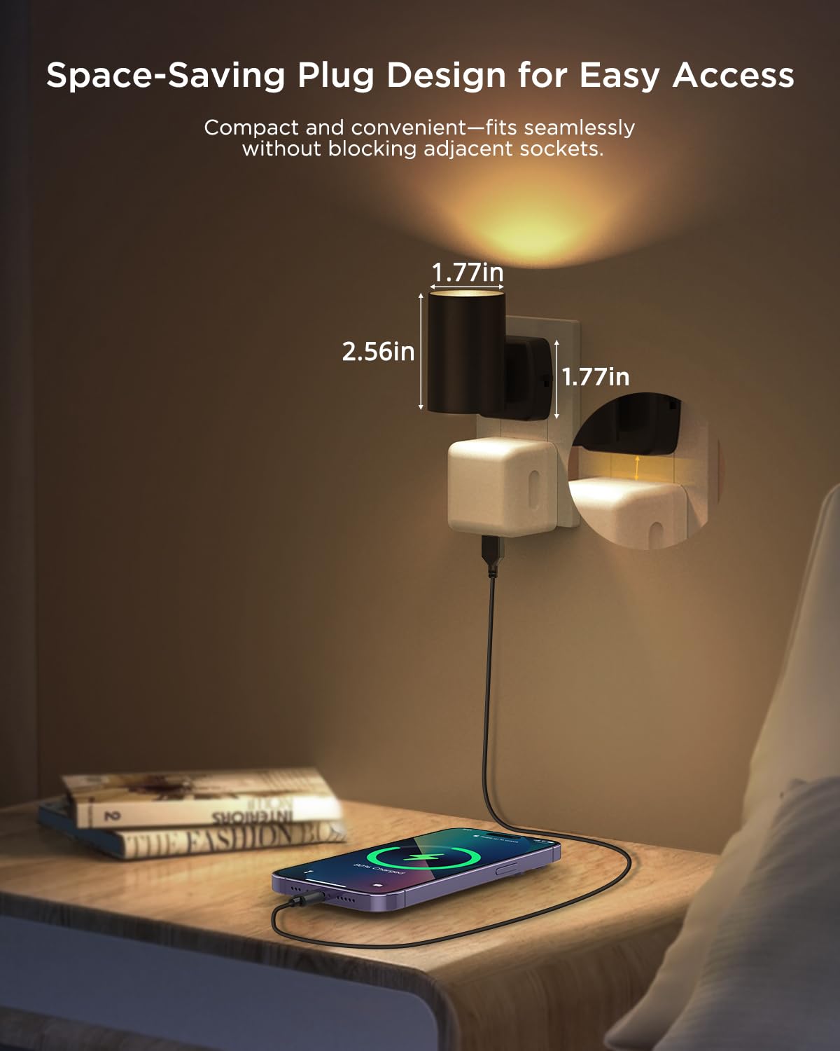 HYXMakeIt Led Night Light Plug into Wall,Modern Night Lights with Light Sensor,40/20 Lumen Dimmable,2700K Warm White,ETL-Certifi