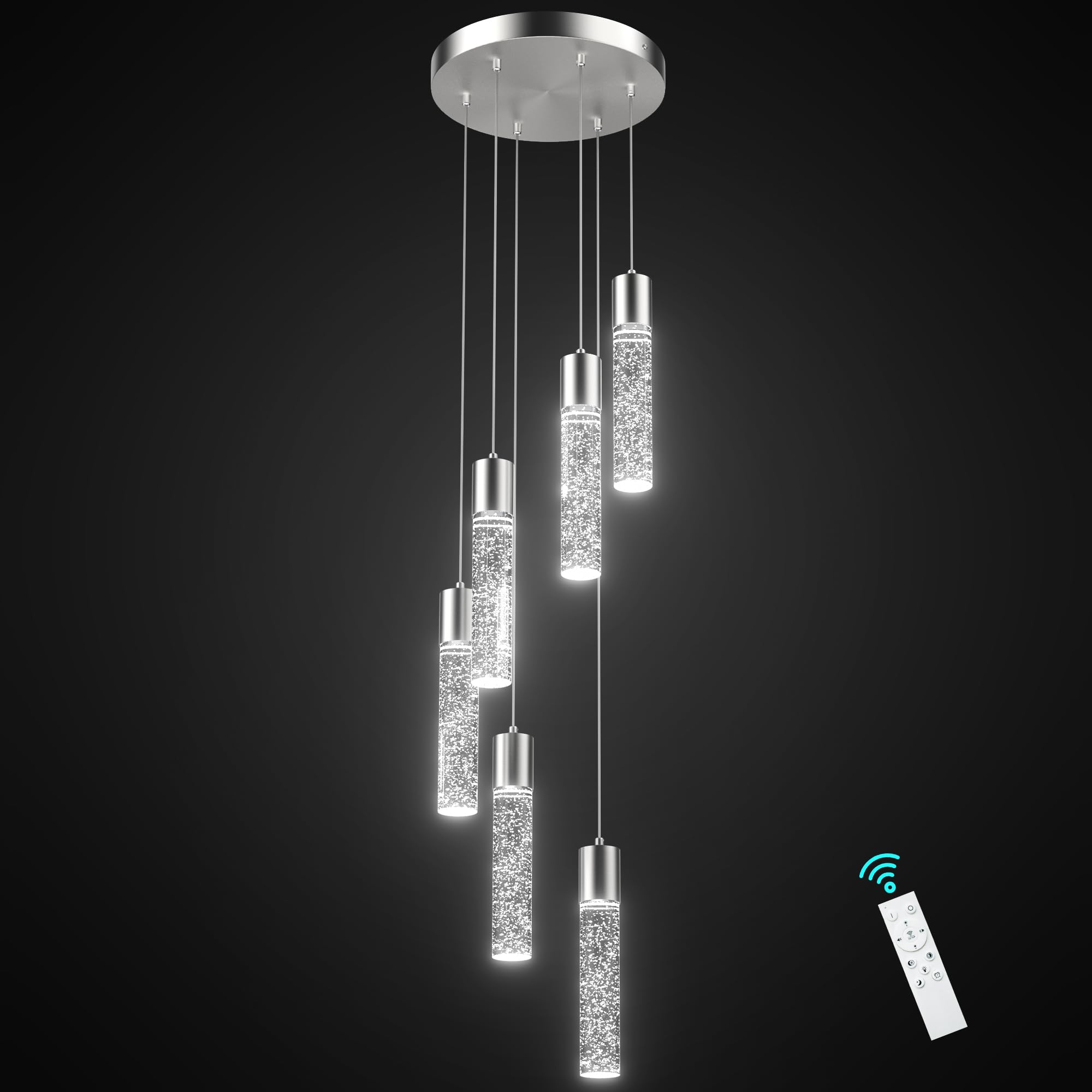 Esfos Pendant Lights Kitchen Island 6-Light, 6500K Modern Kitchen Island Lights Ceiling Lighting Fixtures with Crystal Bubble, I