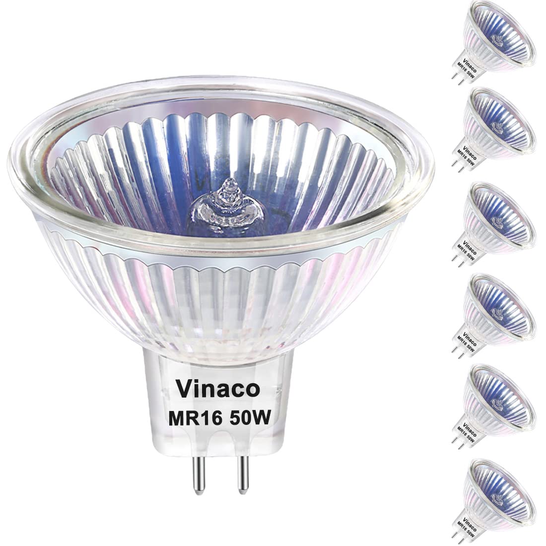 Vinaco MR16 Halogen Bulb 50W GU5.3 800LM 2800K Warm White Dimmable Glass 6 Pack