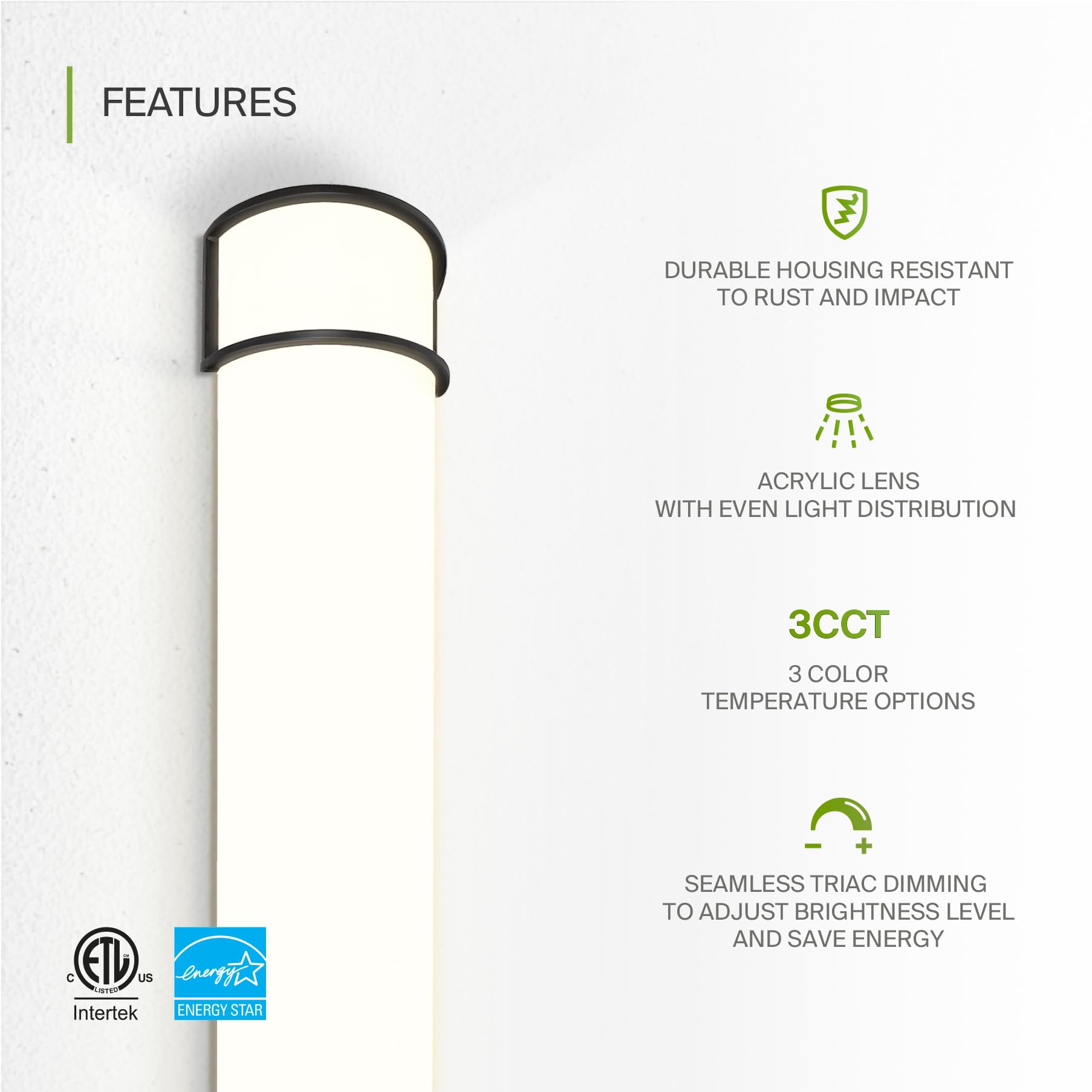 ASD LED Vanity Light Fixture, 36 Inch, Dimmable, 30W, 2650LM, 3000K-5000K, Black, 4 Pack, Energy Star