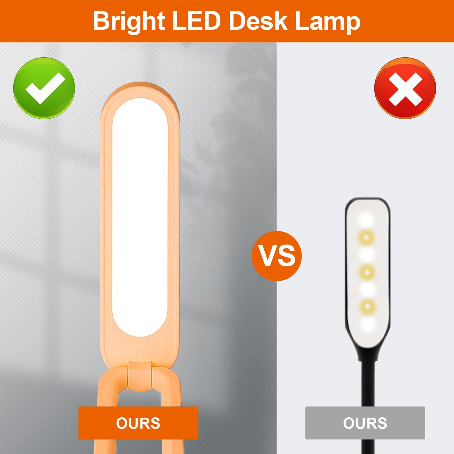 Giryuhd LED Desk Lamp Rechargeable Foldable Portable Light, 3 Brightness Dimmable, Model A211, Orange