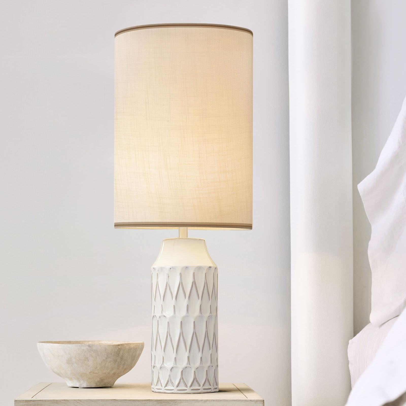 LEYINPEI Large Drum Lampshade, 10" Top x 10" Bottom x 13" High, White Linen for Table/Floor Lamps, Easy Assembly, Model WHITE-11mm