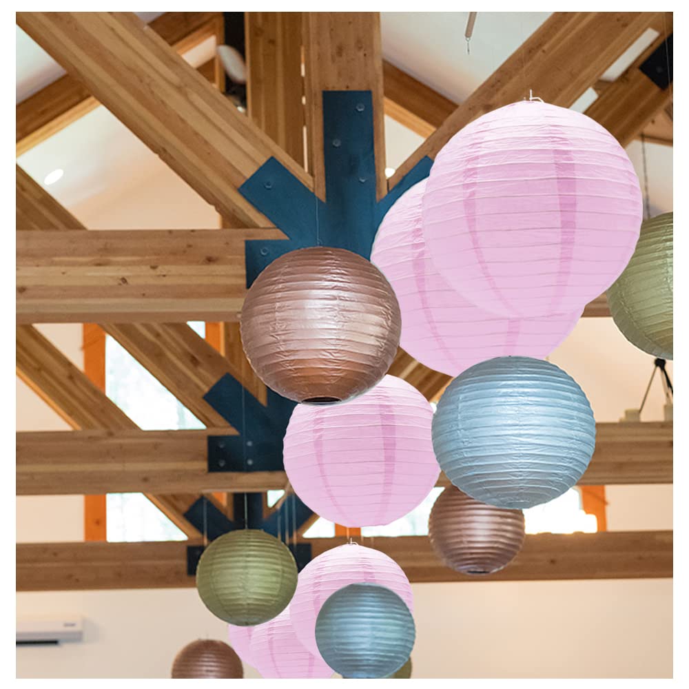 Hocansen Paper Lanterns - 3pcs Decorative Round Lanterns, 12in, Pink, Metal, Ideal for Birthday, Halloween, Wedding, Baby Shower Decor