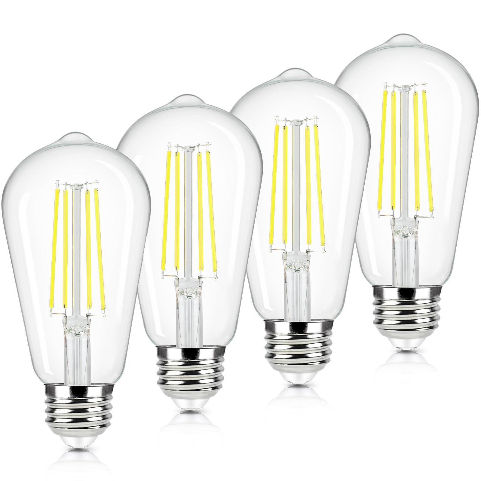 Brightever 4-Pack Vintage Led Edison Bulbs 60W Equivalent, 6W St58 5000K Daylight White Antique Led Filament Bulbs, E26 Medium B