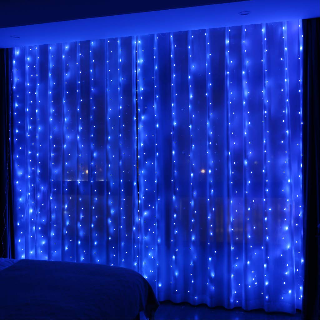 HXWEIYE 300LED Blue Fairy Curtain Lights with Remote 8 Modes Timer for Bedroom, 9.8x9.8Ft USB Plug in Christmas Fairy Hanging St