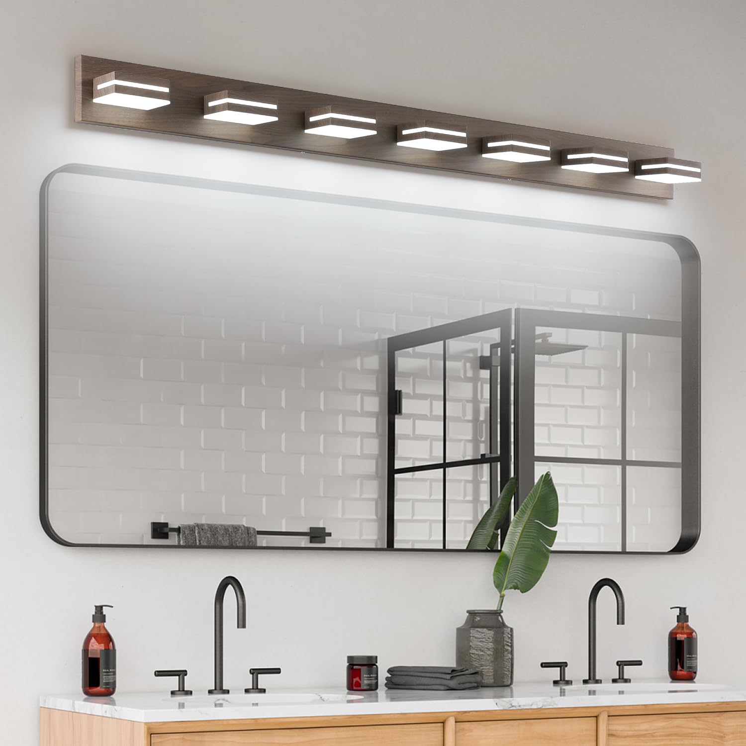 SineRise LED Bathroom Vanity Light 7-Light 55-Inch Brown Acrylic Stainless Steel Model 4e5ec5ca-5121-4e2d-84cd-423147d