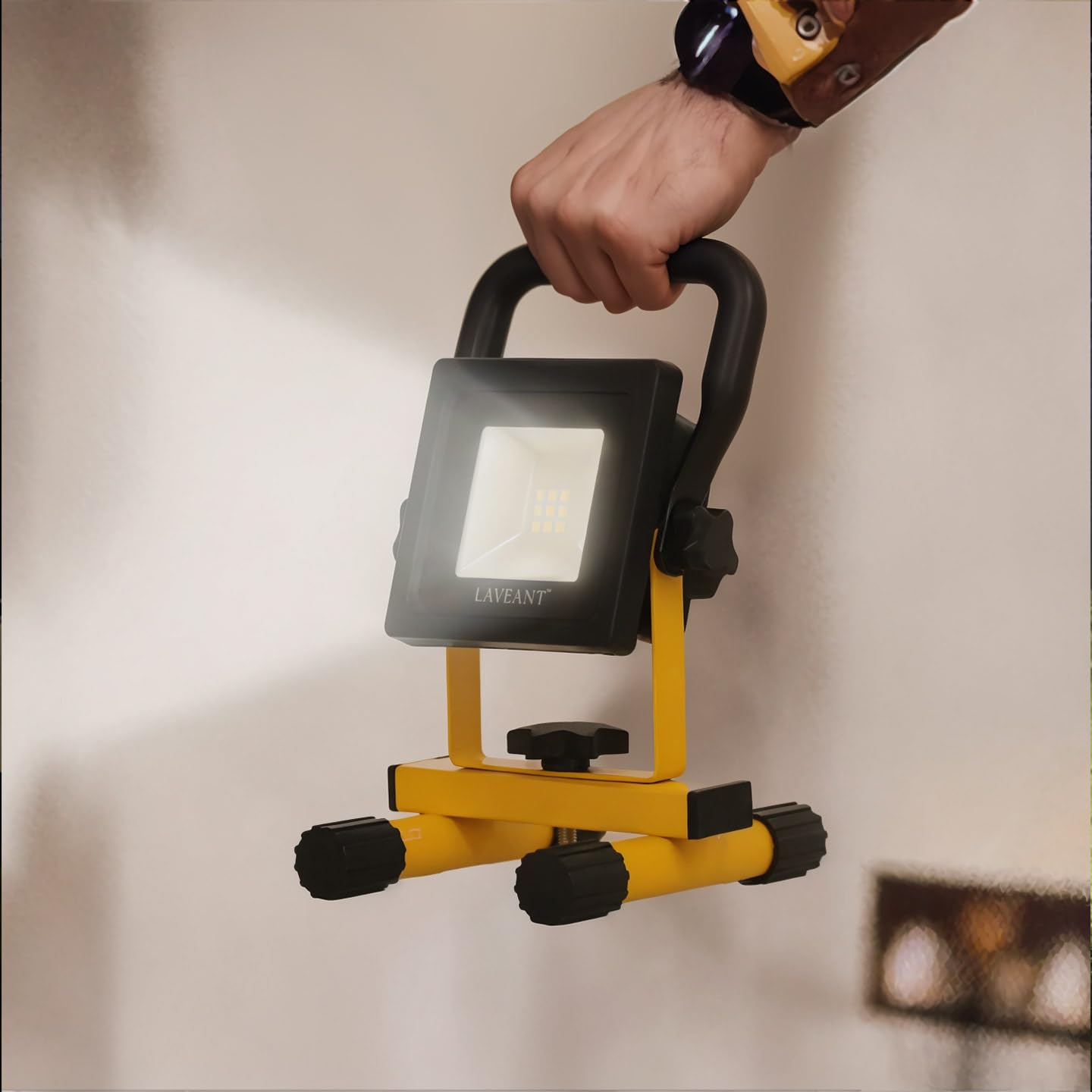 Laveant Rechargeable Led Work Lights,10W 2200Mah,600Lumens Portable Tiltable Waterproof Flood Lights With Stand, Men Tools For O