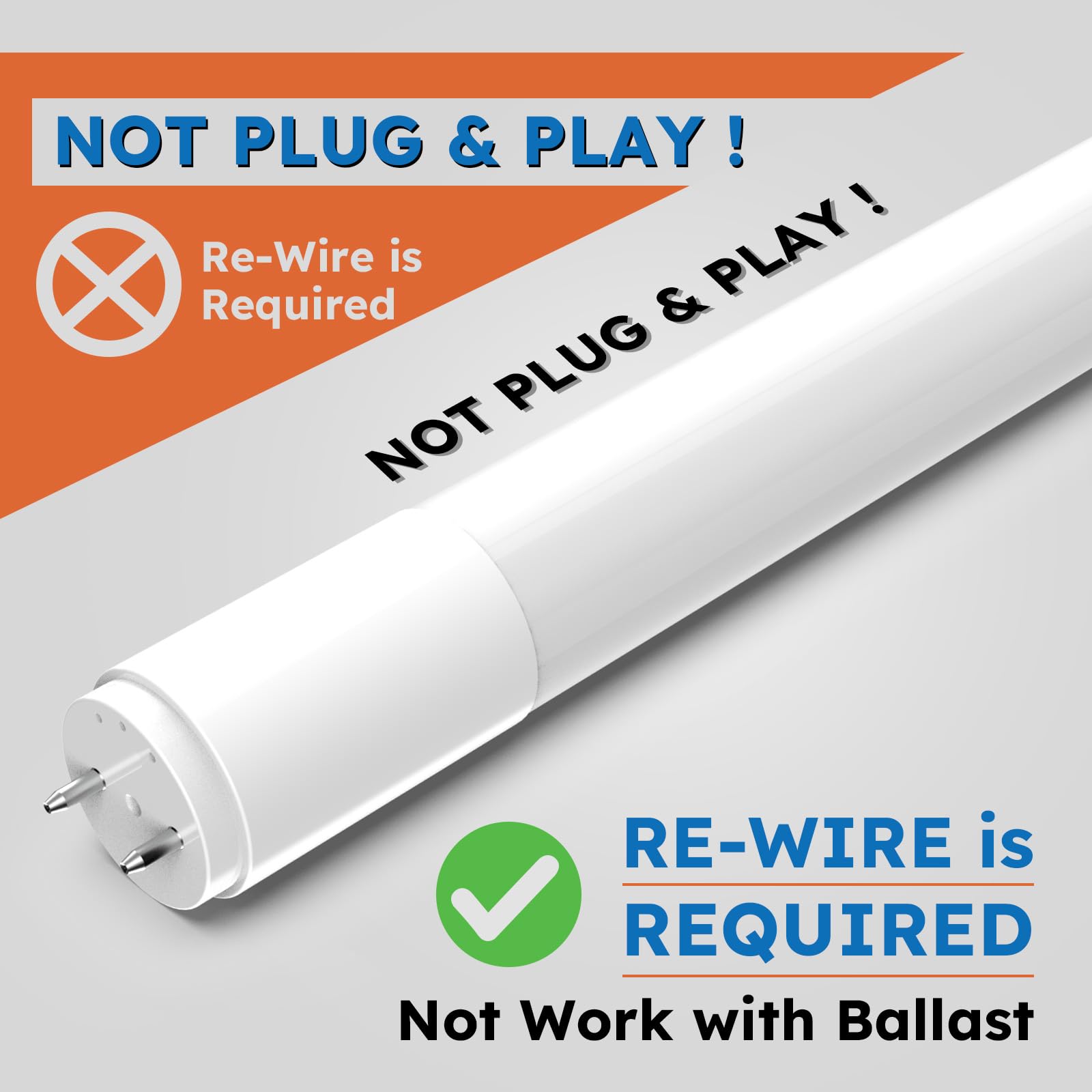 Madewell Living 10-Pack T8 Led Bulbs 4 Foot, Led Fluorescent Tube Replacement, 4Ft Led Tube Light 4000K Daylight, Ballast Bypass