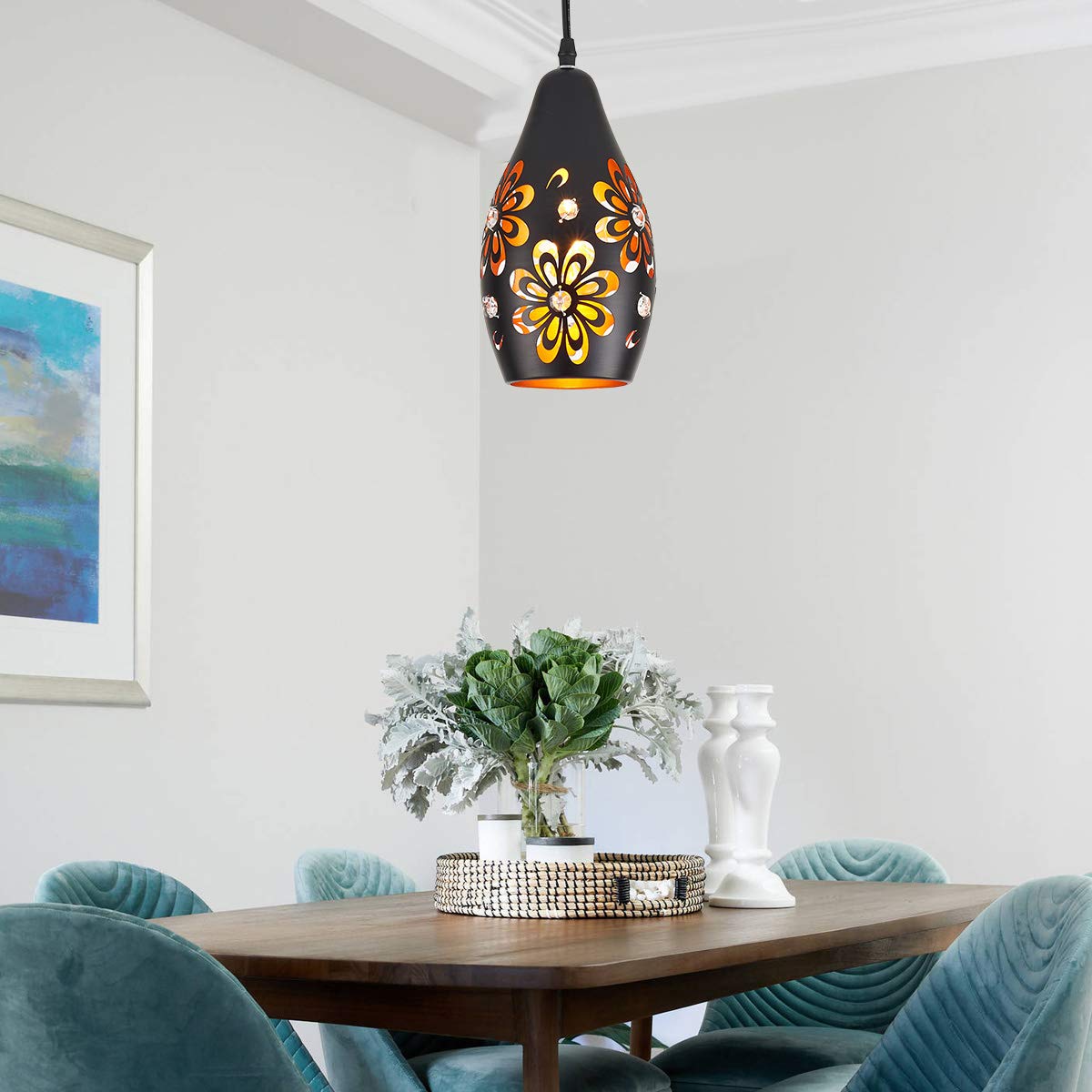 Ylong-Zs Farmhouse Pendant Light With Dimmer, Black & Gold Metal, 16.4 Ft Cord, Rustic Ceiling Lamp