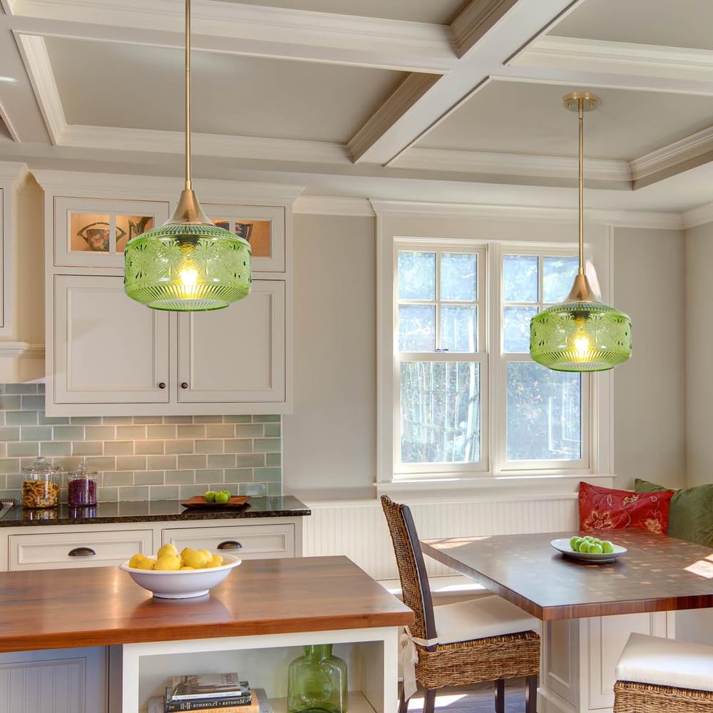 Retro Gold Pendant Light Fixtures Kitchen Island Lighting  Brass Pendant Light With Large Thickened Green Glass Globe Shade  Adjustable Hanging Light For Dining Room Bathroom Entryway  Rotation Angle