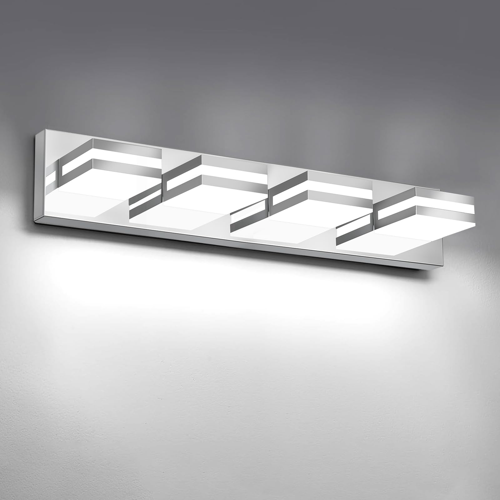 IZORRO LED Modern Bathroom Lights Fixtures(4-Light Dimmable) Chrome Acrylic Wall Lighting Vanity Lights for Bathroom Over Mirror - 6000k 24In (No Assembly Required)