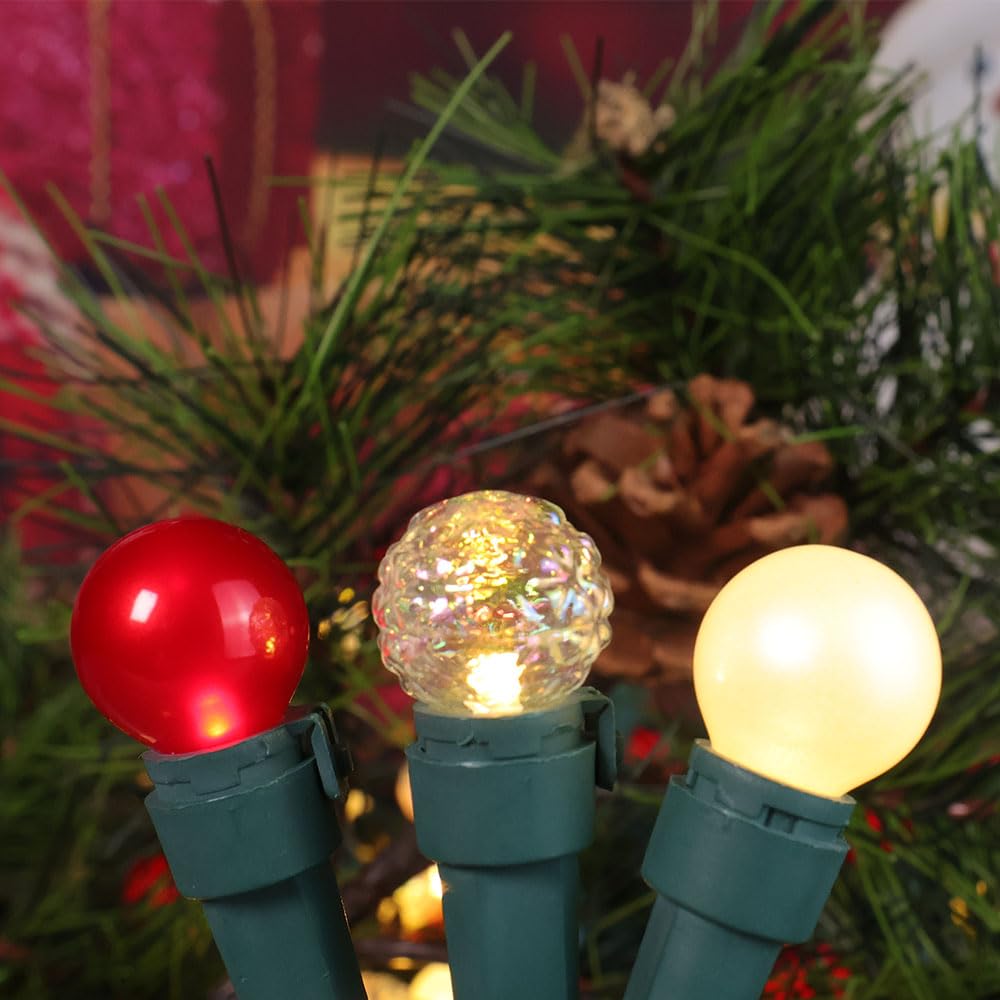 novrose G15 Pearlized Glass String Lights 70 LED 19FT Warm White Red Indoor Outdoor Decor, ETL Certified