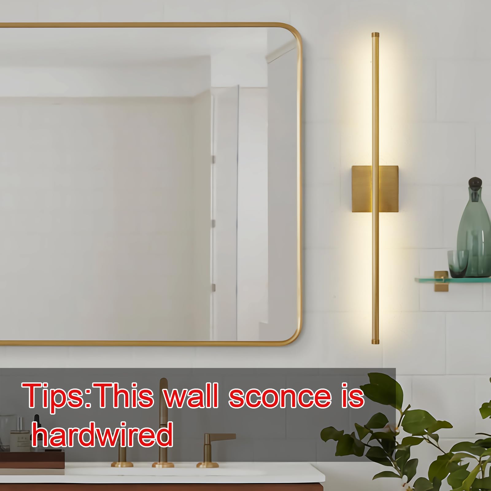 KARTOOSH Modern Dimmable Wall Sconces Set of 2, 27.8" Brushed Brass, 350° Rotate LED Light Fixtures for Bathroom & Living Room