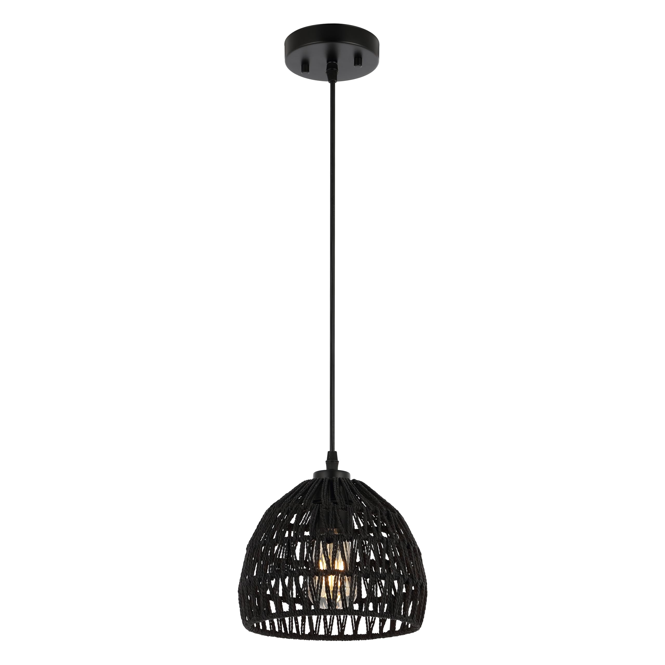 JONATHAN Y JYL6512B 1-Light Bohemian Modern Pendant, 8.25in Woven Rope/Iron, Black