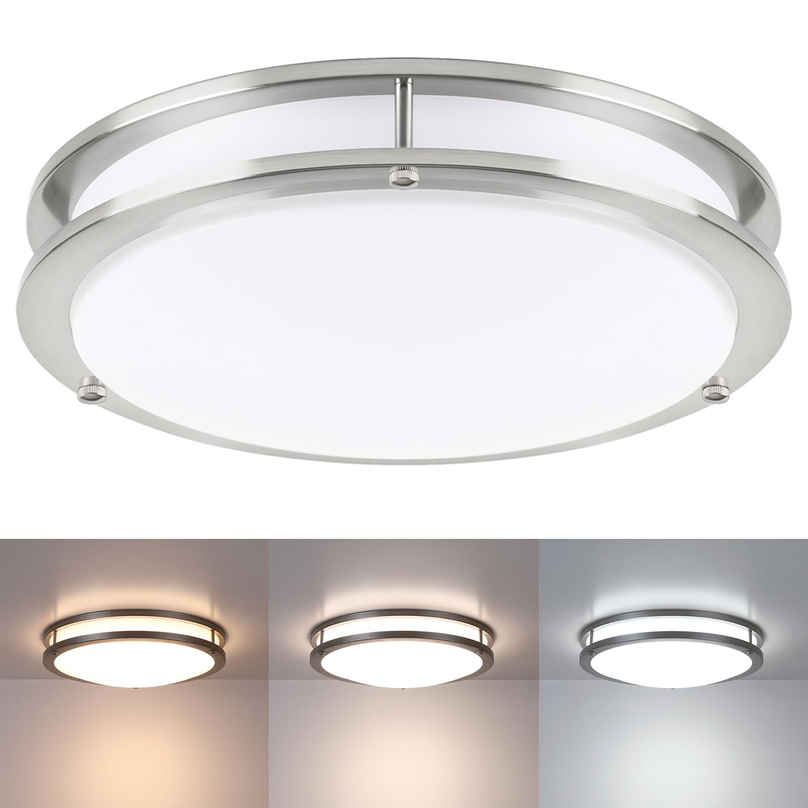 16    Brushed Nickel Flush Mount Ceiling Light,16 Inch Ceiling Light,16 Inch Flush Mount Brushed Nickel LED Ceiling Light,Bedroo